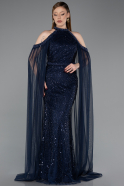Long Navy Blue Beaded Evening Dress ABU6117