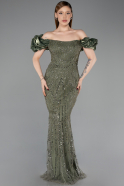 Olive Drab Stoned Strapless Sleeve Accessories Long Mermaid Evening Gown ABU4509