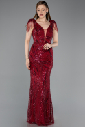 Burgundy Long Beaded Plus Size Evening Dress ABU5336