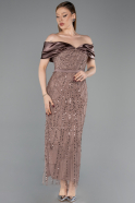 Light Brown Midi Beaded Party Dress ABK2453