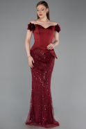 Burgundy Long Beaded Evening Dress ABU5616