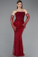 Burgundy Long Beaded Evening Dress ABU5922