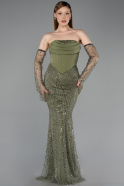 Olive Drab Long Beaded Evening Dress ABU5922