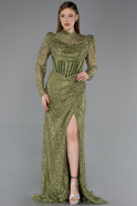 Olive Drab Long Dantelle Evening Dress ABU5771