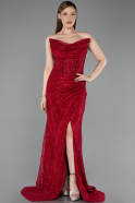 Burgundy Long Dantelle Evening Dress ABU5771
