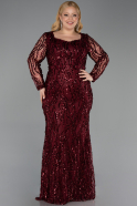 Burgundy Long Scaly Formal Plus Size Dress ABU5937