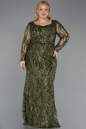 Olive Drab Long Scaly Formal Plus Size Dress ABU5937