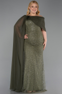 Light Khaki Long Beaded Plus Size Evening Dress ABU5819