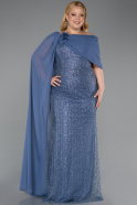 Indigo Long Beaded Plus Size Evening Dress ABU5819