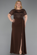 Long Brown Dantelle Plus Size Evening Dress ABU6102