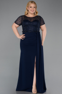 Long Navy Blue Dantelle Plus Size Evening Dress ABU6102