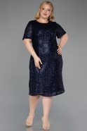 Midi Navy Blue Scaly Plus Size Cocktail Dress ABK2621