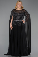 Long Black Chiffon Plus Size Evening Gown ABU6095