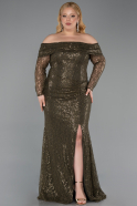 Long Olive Drab Scaly Formal Plus Size Dress ABU6137