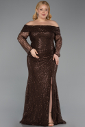 Long Brown Scaly Formal Plus Size Dress ABU6137