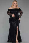 Long Black Scaly Formal Plus Size Dress ABU6137