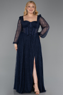Long Navy Blue Dantelle Formal Plus Size Dress ABU6131