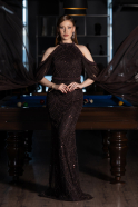 Long Brown Beaded Evening Dress ABU6117