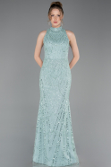 Mint Halter Neck Long Beaded Mermaid Evening Gown ABU4791