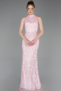 Powder Color Halter Neck Long Beaded Mermaid Evening Gown ABU4791