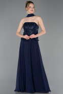 Long Navy Blue Chiffon Evening Dress ABU6150