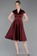 Midi Burgundy Satin Cocktail Dress ABK2626