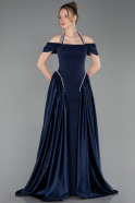 Navy Blue Long Satin Evening Dress ABU5995