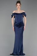 Long Navy Blue Satin Mermaid Prom Dress ABU6090
