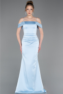 Long Light Blue Satin Prom Gown ABU6158