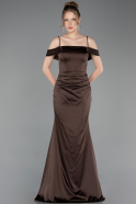 Long Brown Satin Prom Gown ABU6158