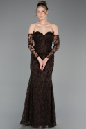 Long Brown Laced Evening Dress ABU6159