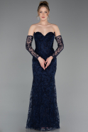 Long Navy Blue Laced Evening Dress ABU6159