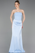 Long Light Blue Satin Prom Gown ABU6096