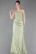 Long Pistachio Green Satin Prom Gown ABU6096