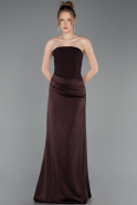 Long Dark Brown Satin Prom Gown ABU6096