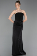 Long Black Satin Prom Gown ABU6096
