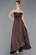 Long Brown Satin Prom Gown ABU6130