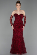 Long Burgundy Laced Evening Dress ABU6159