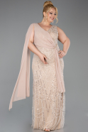 Long Gold Beaded Plus Size Evening Gown ABU6133