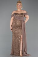 Long Cappuccino Scaly Plus Size Evening Gown ABU6134