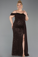 Long Brown Scaly Plus Size Evening Gown ABU6134
