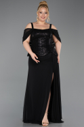 Long Black Chiffon Plus Size Evening Dress ABU6184
