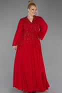 Red Long Chiffon Plus Size Evening Dress ABU3075