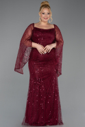 Burgundy Long Beaded Plus Size Evening Gown ABU5067