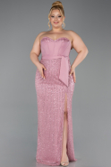 Long Powder Color Beaded Plus Size Evening Dress ABU5989