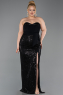 Long Black Beaded Plus Size Evening Dress ABU5989