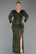 Long Olive Drab Scaly Plus Size Evening Dress ABU6074