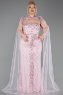 Long Powder Color Beaded Plus Size Evening Dress ABU6162