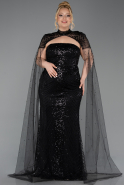Long Black Beaded Plus Size Evening Dress ABU6162