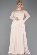 Beige Long Dantelle Plus Size Evening Dress ABU5657